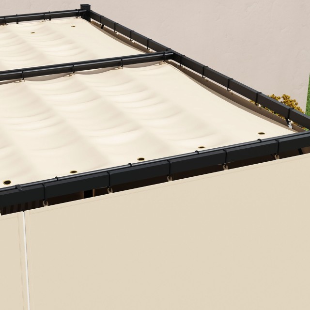 Outsunny Garden Pergola με αναδιπλούμενη οροφή και τέντες, σε μέταλλο και πολυεστέρα, 300x300x227 cm, μπεζ 84C-441V00BG