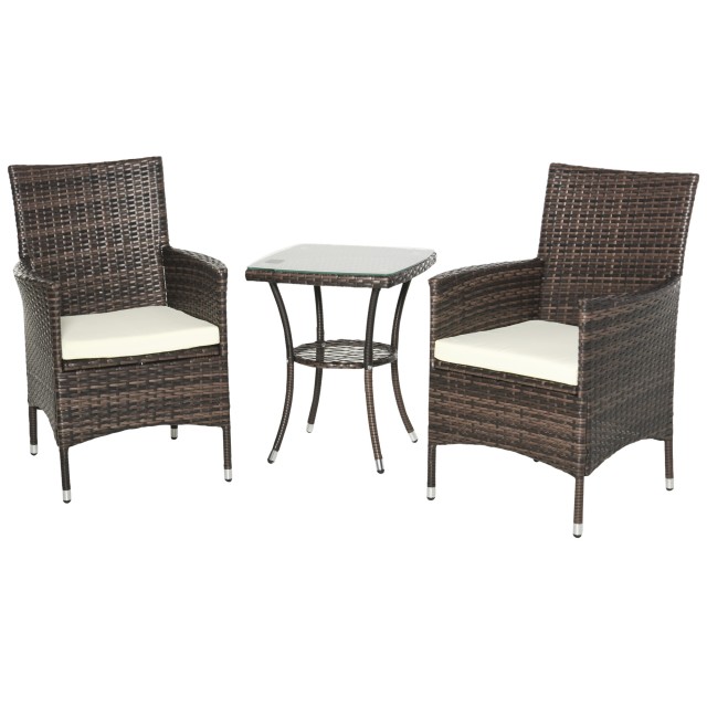 Outsunny Σετ Πολυθρόνες Κήπου σε Rattan με Τραπεζάκι Σαλονιού, Καφέ 863-027BN