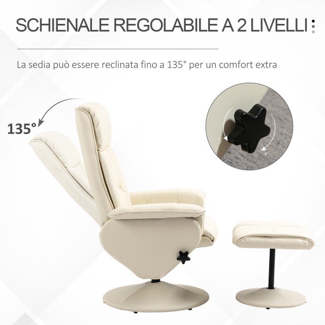 HOMCOM Relax Πολυθρόνα Ανακλινόμενη έως 135° με Περιστρεφόμενο Κάθι...