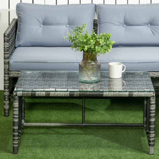 Σετ σαλονιού Outsunny Garden με Loveseat, Chaise Longue και PE Rattan Τραπεζάκι σαλονιού με μαξιλάρια, γκρι 860-121V00GY