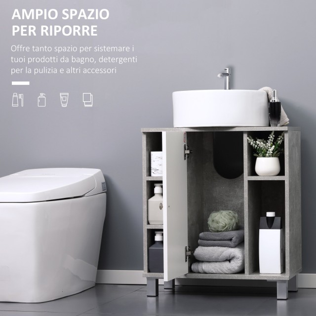 Ντουλάπι kleankin Under Sink με U-Carving και 6 Ξύλινα Ράφια, 60x30x68cm - Λευκό / Γκρι 834-382GY