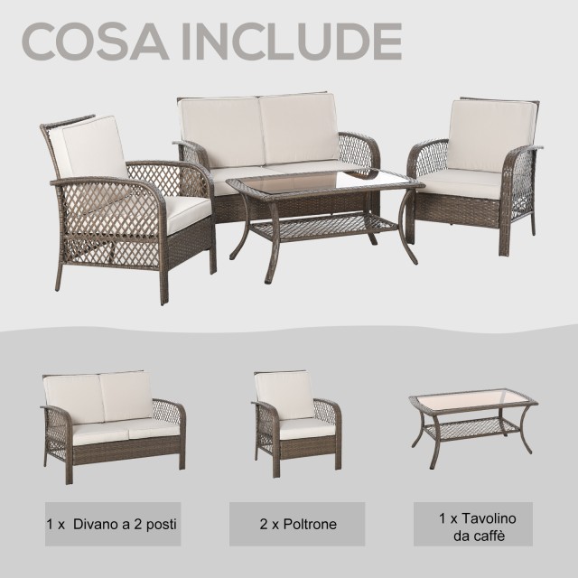 Σετ Έπιπλα εξωτερικού χώρου Outsunny σε PE Rattan Brown, Τραπέζι σα...