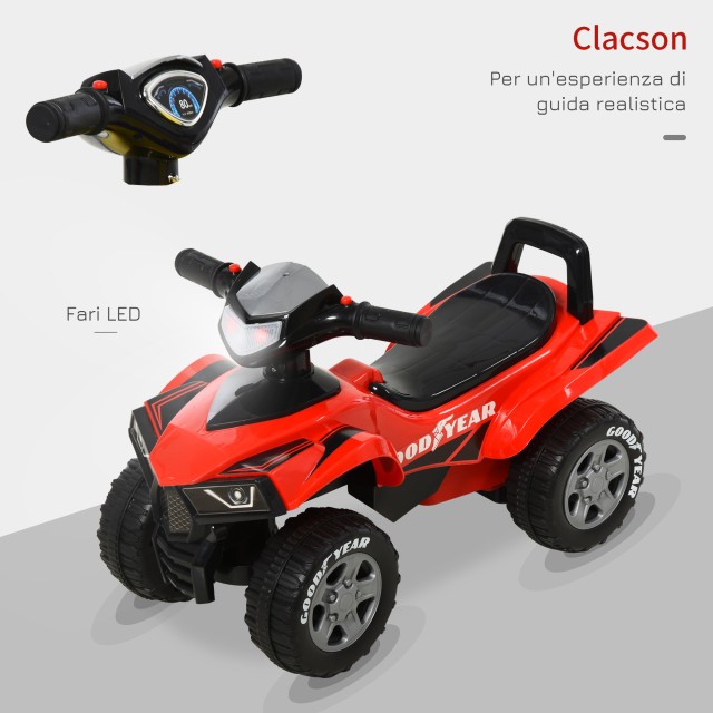 HOMCOM Quad Toy για 18-36 μήνες με άδεια GOODYEAR Παιδιά με ρεαλιστικά φώτα και ήχους - κόκκινο και μαύρο 370-108RD