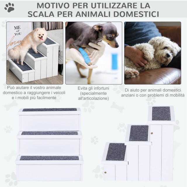 PawHut 3-Step Dog Ladder με αντιολισθητικό χαλάκι και εσωτερικό χώρο, 40,5x44,5x38cm, Λευκό D06-065WT