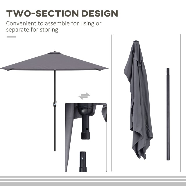 Outsunny Space-Saving Mezzaluna Wall Ombrella με άνοιγμα μανιβέλας, γκρι 84D-074GY