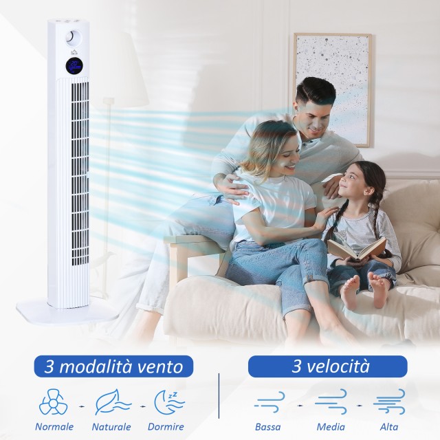 Ανεμιστήρας Tower 45W με 3 λειτουργίες και 3 ταχύτητες με χρονοδιακόπτη 12 ωρών και διαχύτη, 31,5x31,5x96 cm, Λευκό 824-050V90WT
