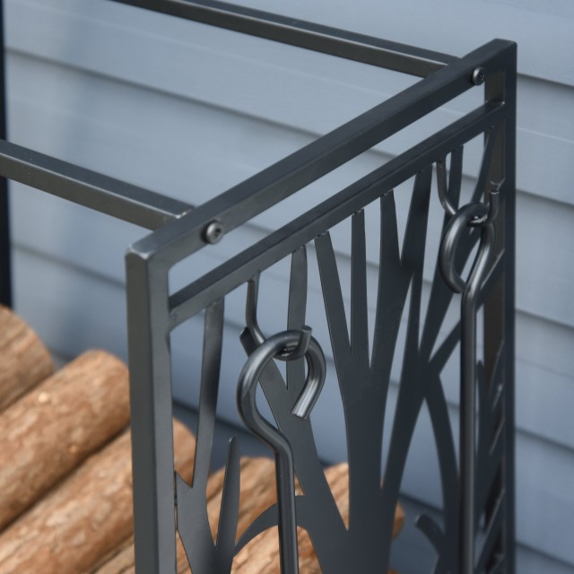 Μεταλλική Θήκη για Ξύλα με Αξεσουάρ 46 x 29 x 70 cm Μαύρη 842-160 HOMCOM