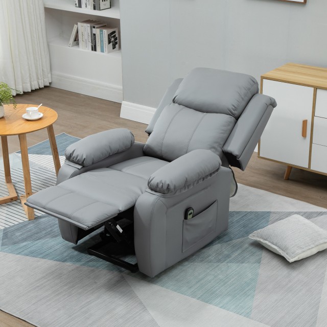 HOMCOM Electric Relax Πολυθρόνα και Ανυψωτικό Ανακλινόμενο έως 160° με Τηλεχειριστήριο, σε Faux Leather - Γκρι 713-092V90GY