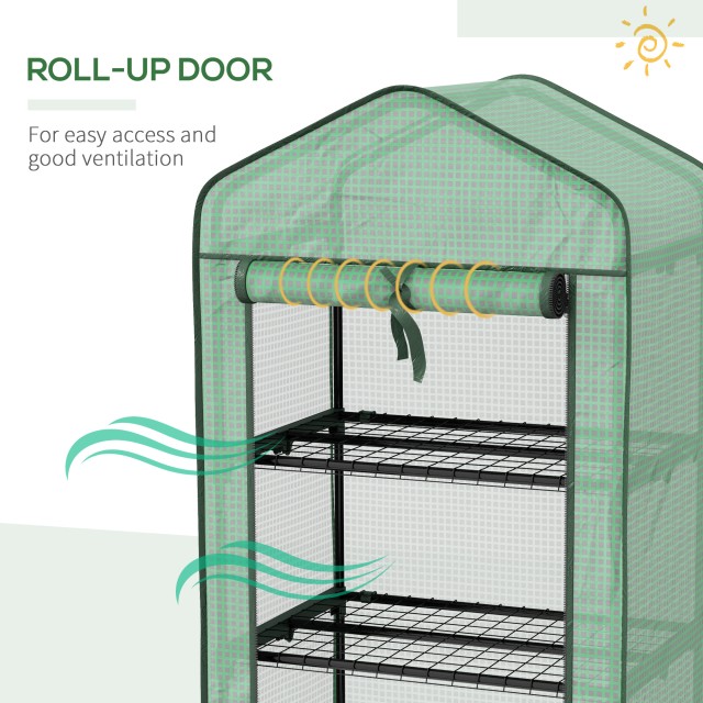 Outsunny Mini Garden Greenhouse με κάλυμμα PE, 3 ράφια και ρόδες, 69x49x130cm, πράσινο 84H-068V00GN