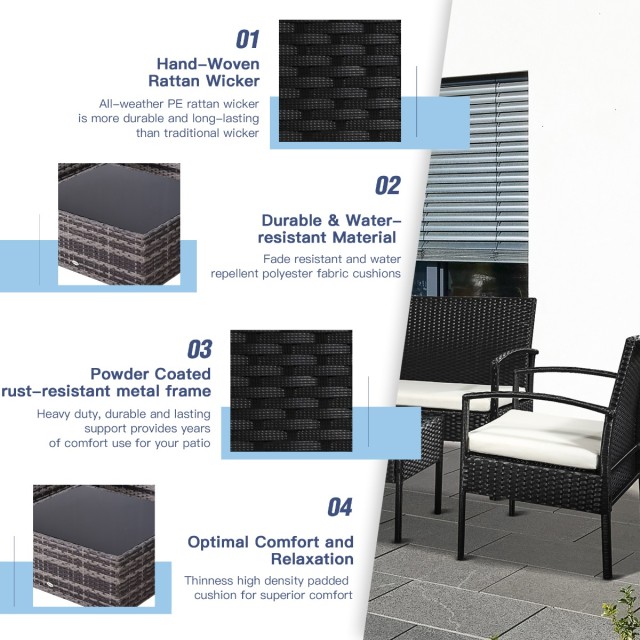 Outsunny Garden Lounge σε PE Rattan με τραπεζάκι σαλονιού, 2 πολυθρόνες και καναπέ με μαξιλάρια, μαύρο 863-024
