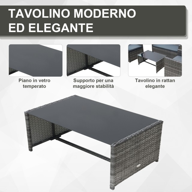 Outsunny σετ επίπλων κήπου σε καναπέ PE Rattan Grey με 2 πολυθρόνες...
