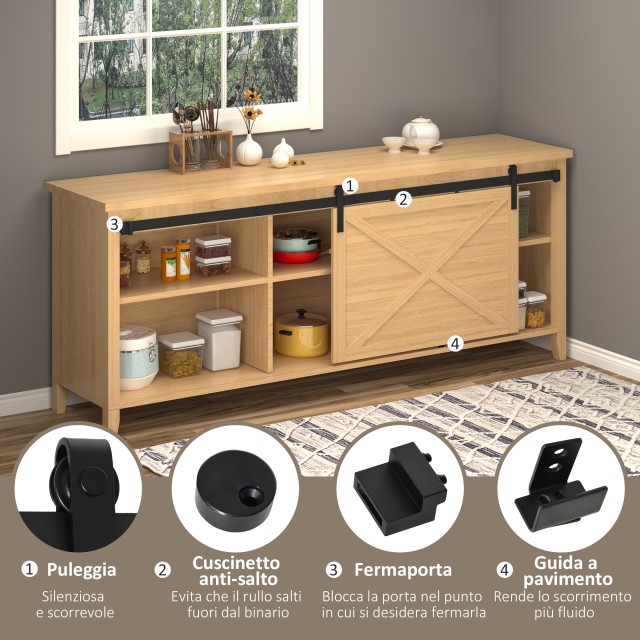 HOMCOM Kit για Ξύλινη Συρόμενη Πόρτα με ράγα 200cm και Χωρητικότητα...