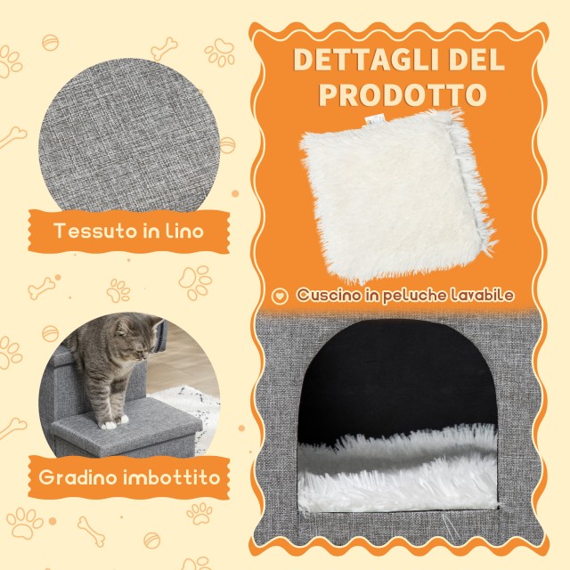PawHut 3-Step Dog and Cat Ladder 10kg Max with Dog House and Αποθηκευτικός χώρος, 73,5x33x40,5 cm, Γκρι D06-172V00LG