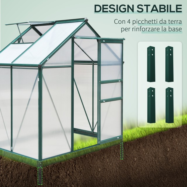 Outsunny Polycarbonate Garden Garden Anti UV 190x132x201cm, Φυτικό Θερμοκήπιο με σκελετό αλουμινίου, παράθυρο και συρόμενη πόρτα 845-057