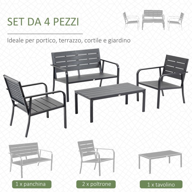 Outsunny Σετ 4 τεμαχίων Garden Lounge με 2θέσιο πάγκο, 2 πολυθρόνες και τραπεζάκι σαλονιού, Caff? 84B-644