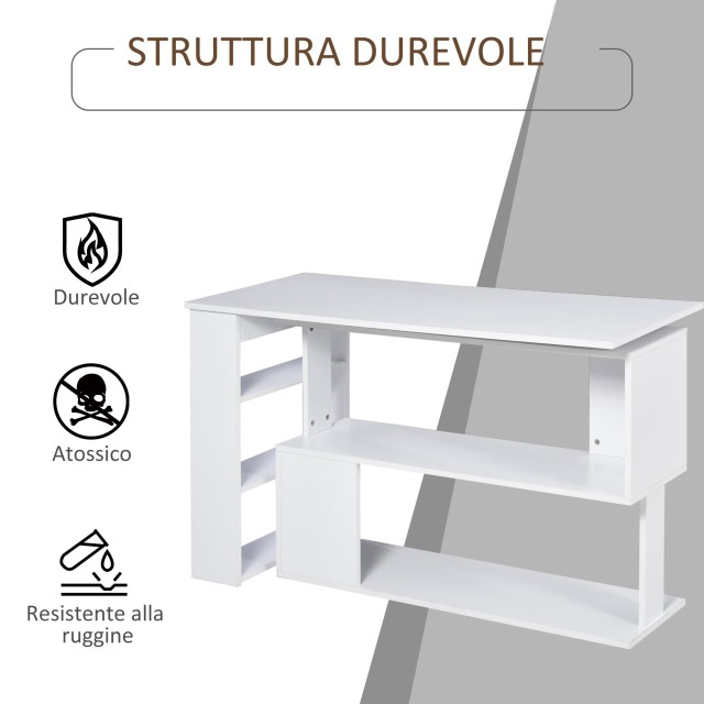 Homcom Γωνιακό Γραφείο με 5 Ράφια Λευκό 120 x 100 x 74,5 εκ. 836-074WT