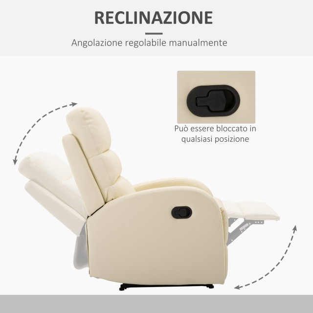 Πολυθρόνα HOMCOM Relax με επένδυση από δερματίνη, ξαπλωμένη πολυθρόνα με στήριγμα ποδιών και ψηλή πλάτη, 80x91x102 cm, κρέμα 833-456WT