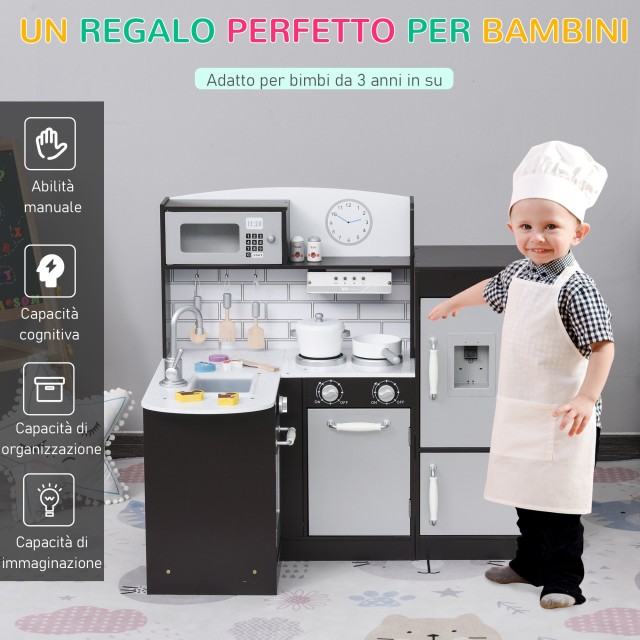 HOMCOM Wooden Play Kitchen for Children Et? 3+ - Μαύρο 350-079