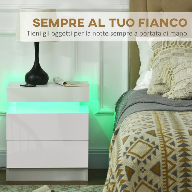 Κομοδίνο HOMCOM με φως RGB LED και 2 συρτάρια, 4 λειτουργίες φωτισμ...