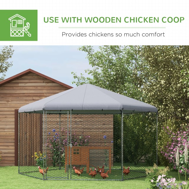 PawHut Chicken Run με οροφή και ατσάλινα πόρτα που κλειδώνει για 10-15 ζώα, 4x3,5x2,6m D51-399V01SR