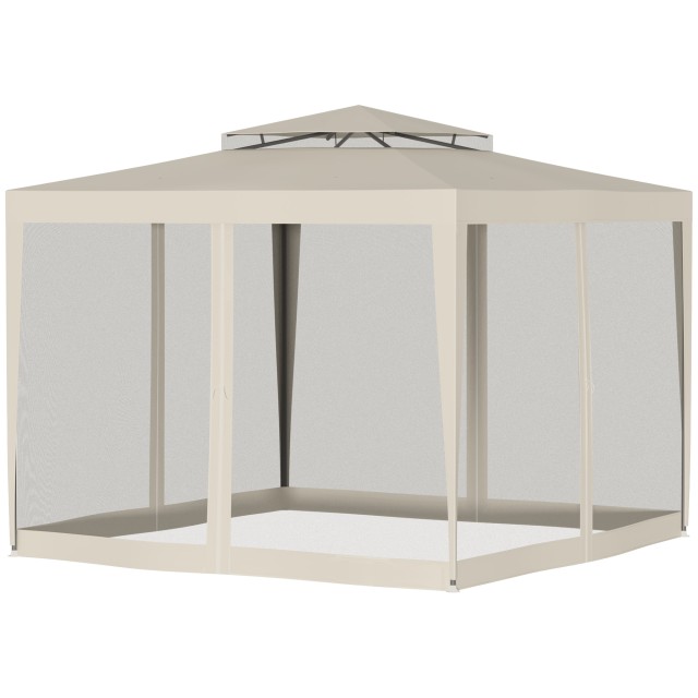 Outsunny Garden Gazebo 3x3m με κουνουπιέρα, διπλή οροφή και μεταλλικό σκελετό, μπεζ 84C-195V01BG
