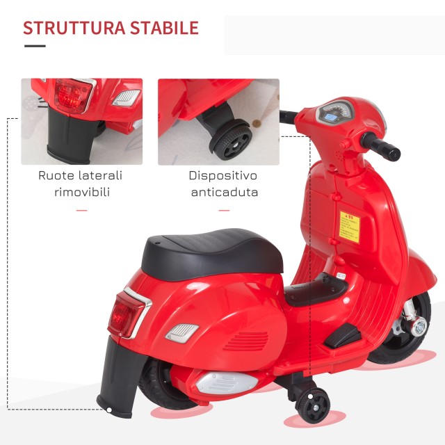 HOMCOM Electric Vespa για παιδιά Μπαταρία 6V Προβολείς και Κόρνα 18-36 μηνών 370-138RD