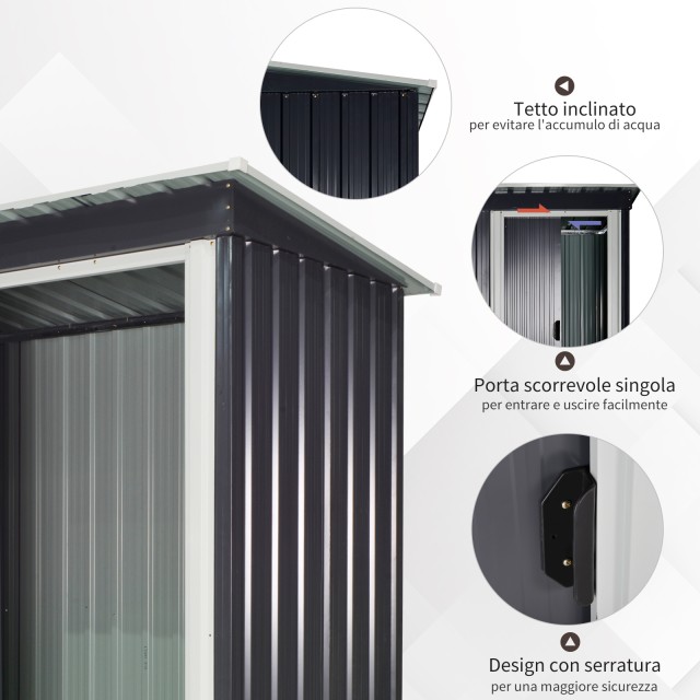 Outsunny Garden Shed Εργαλειοθήκη σε Ατσάλι, Υπόστεγο Κήπου από Ατσάλι με Συρόμενες Πόρτες, 163x89x182cm, Μαύρο 845-423