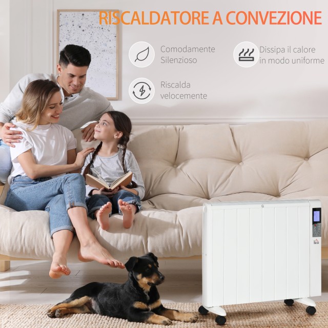 Ηλεκτρική θερμάστρα HOMCOM 1000/2000W με χρονοδιακόπτη και ρυθμίσεις θερμότητας για δωμάτια έως 15 m², 75x31x66,5 cm, Λευκό 820-336V90WT