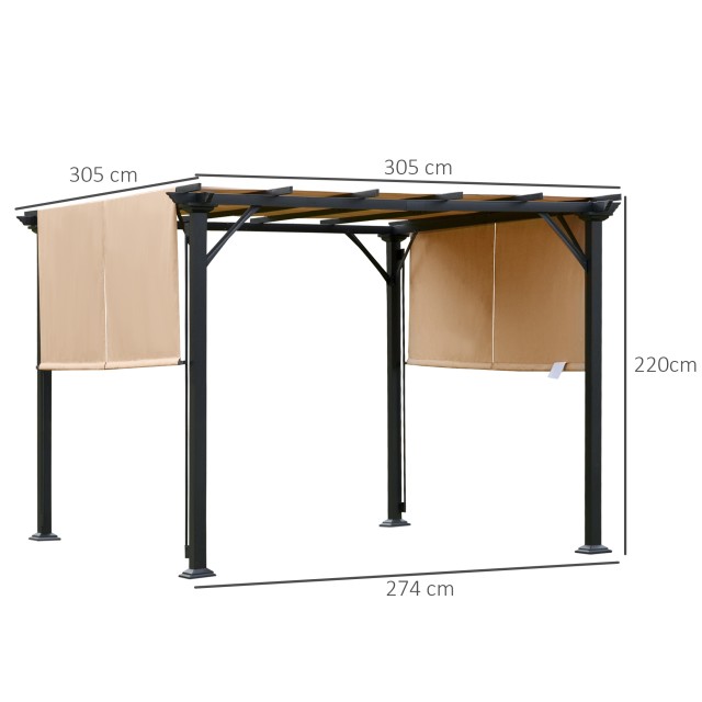 Outsunny Pergola Steel Garden Gazebo Ρυθμιζόμενες Τέντες 305x305x220cm 84C-242BN