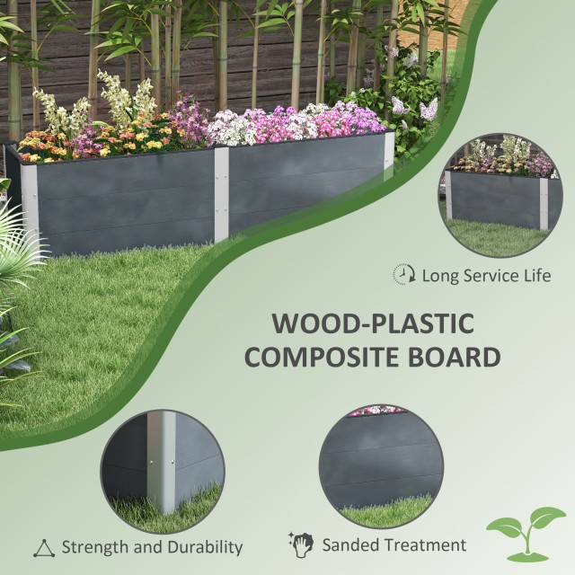 Outsunny Garden Planter με ανοιχτό πάτο από σύνθετο ξύλο και αλουμίνιο, 200x50x56 cm, γκρι 84H-096V00GY