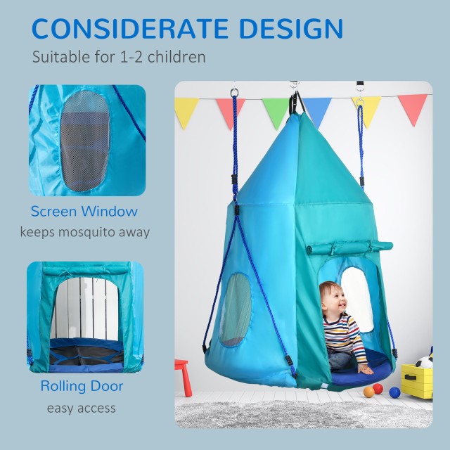Outsunny Garden Swing με σκηνή για παιδιά 3-8 ετών, Ø100cm και ρυθμιζόμενα σχοινιά, μπλε 344-055V00BU