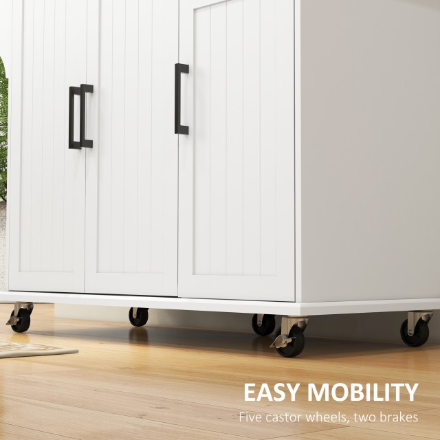 HOMCOM Kitchen Island με συρτάρι, ντουλάπι και 2 ανοιχτά ράφια, από MDF και ανοξείδωτο ατσάλι, 128x45,5x91,5 cm 801-341V80WT