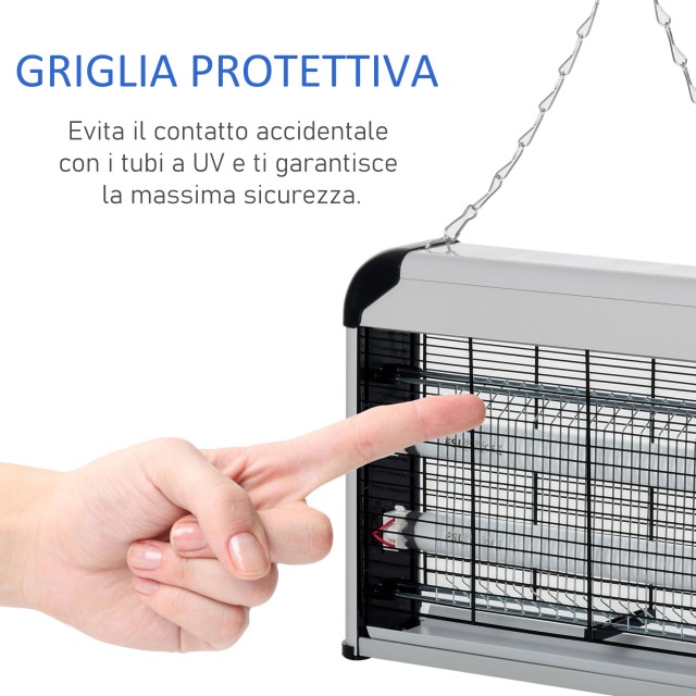 Outsunny Outsunny Outdoor and Indoor Insect Killer με Λάμπα LED Κουνουπιών για 60m², Electric Kunuto Killer 20W Silver 849-011SR