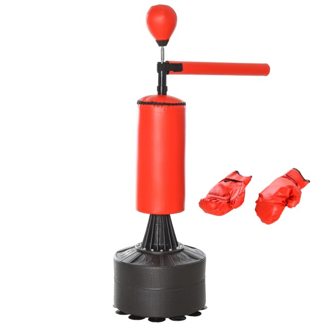 HOMCOM Boxsack mit verstellbarer Höhe mit Punchingball und gepolstertem Boden, 88x48x155-205 cm, Rot und Schwarz A91-100