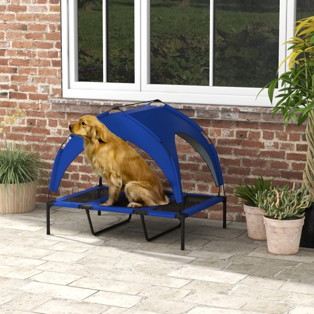 PawHut Large Dog Kennel με Προστατευτική Οροφή, από Ατσάλι και Πολυεστέρα, 106x76x94 cm, Σκούρο Μπλε D04-272V03DB