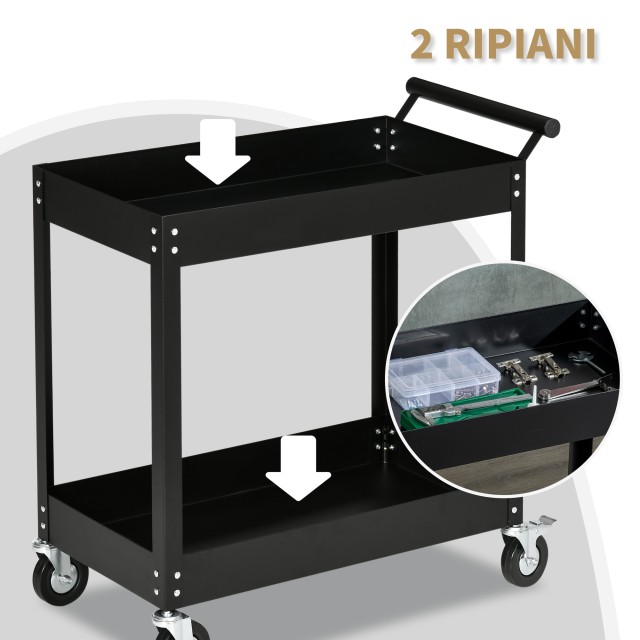 Ατσάλινο Τρόλεϊ Εργαλείων με 2 Ράφια 84.5 x 38 x 84 cm DURHAND B20-083V00BK