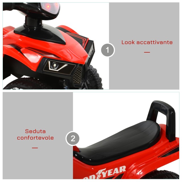 HOMCOM Quad Toy για 18-36 μήνες με άδεια GOODYEAR Παιδιά με ρεαλιστικά φώτα και ήχους - κόκκινο και μαύρο 370-108RD