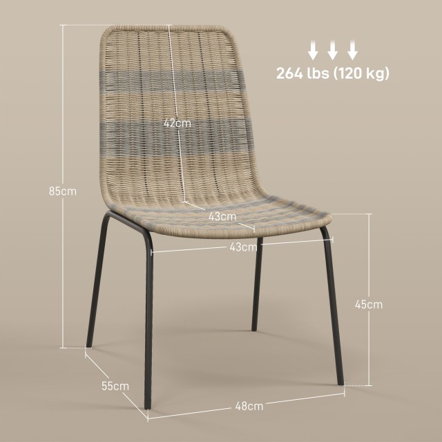 HOMCOM Σετ 2 καρέκλες τραπεζαρίας Boho Chic Style με Χαμηλή Πλάτη και κάλυμμα PE Rattan, κίτρινο 83A-134V00YL