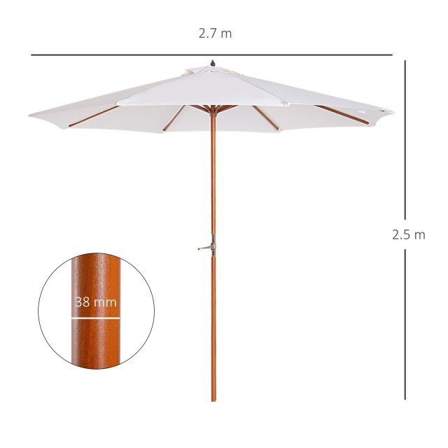 Outsunny Garden Parasol with UV Resistant Ξύλινο κοντάρι Μπεζ Φ270 x 250 cm 84D-012
