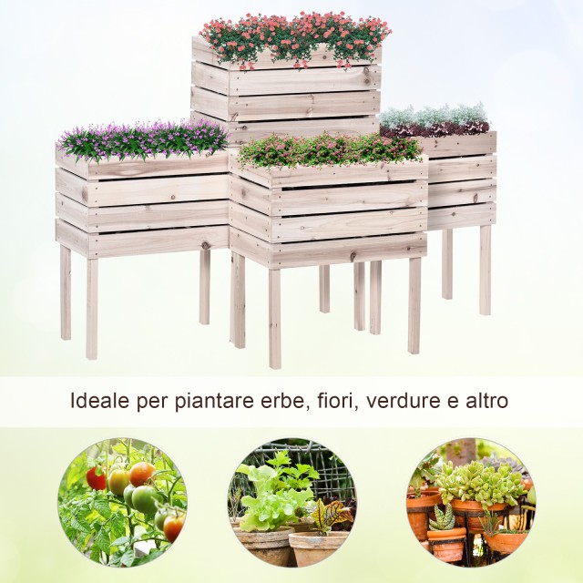 Υπερυψωμένο κρεβάτι κήπου Outsunny με 4 γλάστρες 50x30x60cm, φυτευτή εξωτερικού χώρου από φυσικό χρώμα 845-350
