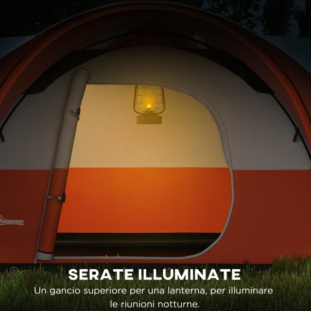 Σκηνή Camping Outsunny 5-6 ατόμων με βεράντα, 3000mm Αδιάβροχη με τσάντα μεταφοράς, πορτοκαλί A20-396V00OG