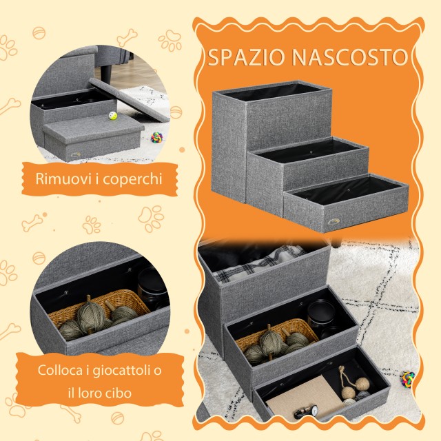 PawHut Ladder για σκύλους και γάτες max 5kg με 3 σκαλοπάτια, σε ύφασμα λινό εφέ και MDF, 63,5x42,5x40,5 cm, Γκρι D06-173V70LG