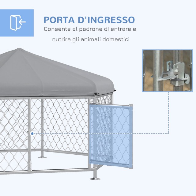 PawHut Kennel για σκύλους μεσαίου μεγέθους με υφασμάτινη οροφή Oxford Proof UV, 2,1x1,85x1,2 m, ασημί και γκρι D02-181V03SR