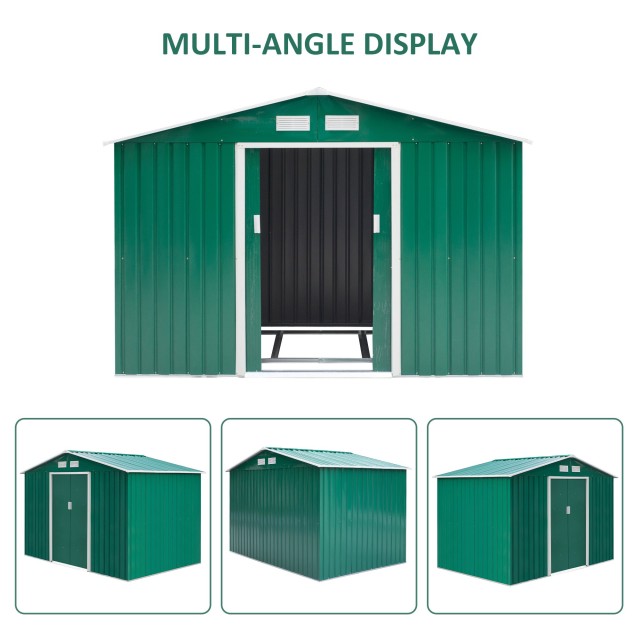 Outsunny Garden Shed Εργαλειοθήκη σε Ατσάλι, Υπόστεγο Κήπου από Ατσάλι με Συρόμενες Πόρτες, 277x195x192cm, Πράσινο 845-031GN