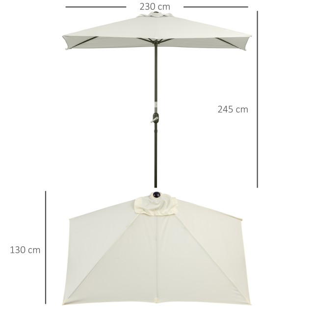 Outsunny Space-Saving Mezzaluna Wall Ombrella με άνοιγμα μανιβέλας, μπεζ 84D-074BG