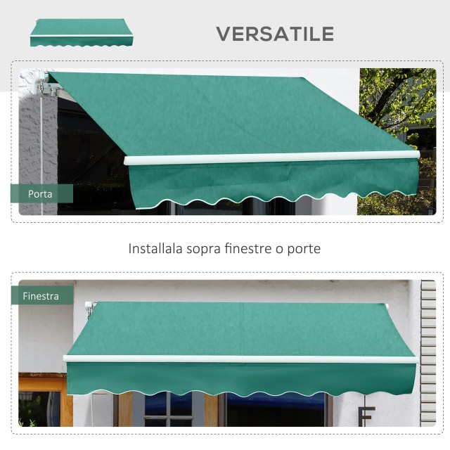 Outsunny Hand Crank Sun Shade Αδιάβροχο κάλυμμα 400x250cm Πράσινο 840-151GN