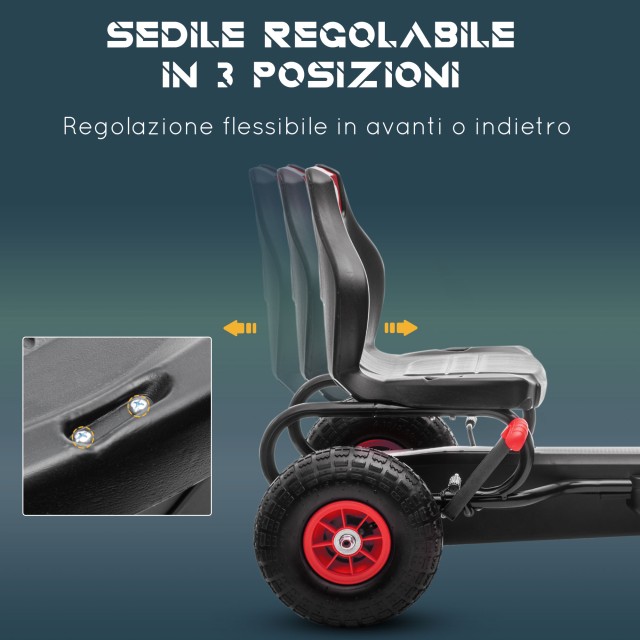 HOMCOM Pedal Go Kart για παιδιά από 5-12 ετών με ρυθμιζόμενο κάθισμα και φουσκωτούς τροχούς, κόκκινο 370-256V00RD