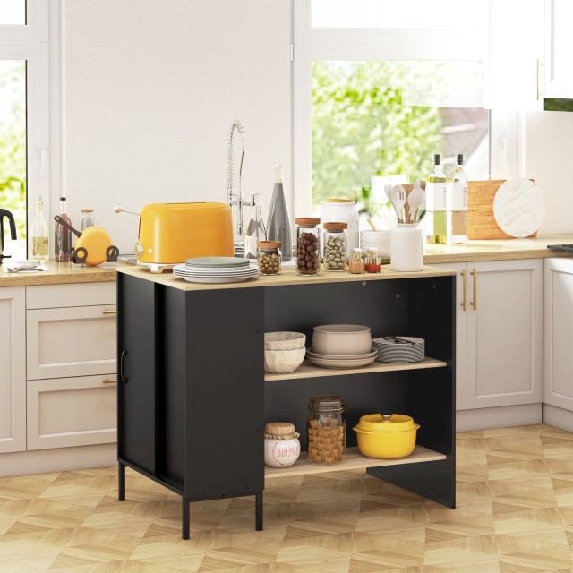 HOMCOM Kitchen Island με ράφια, σχάρα μαχαιριών και ντουλάπι με συρόμενη πόρτα, 14,5x70x90cm, Μαύρο 801-367V00BK
