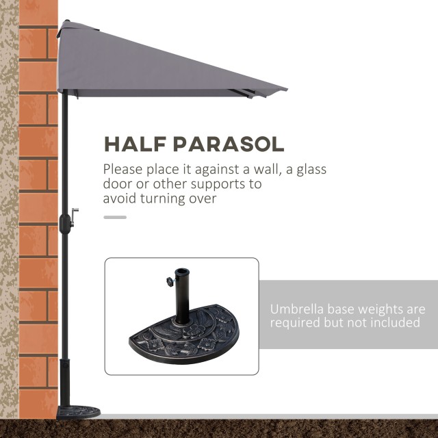 Outsunny Space-Saving Mezzaluna Wall Ombrella με άνοιγμα μανιβέλας, γκρι 84D-074GY
