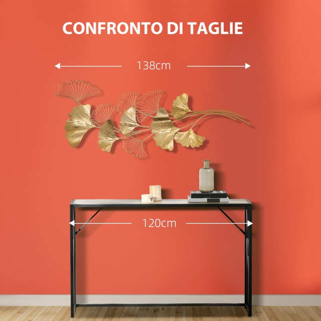 HOMCOM 3D Μεταλλική Διακόσμηση Τοίχου, Golden Ginkgo Leaves Wall Art 138x70cm 830-653V00GD
